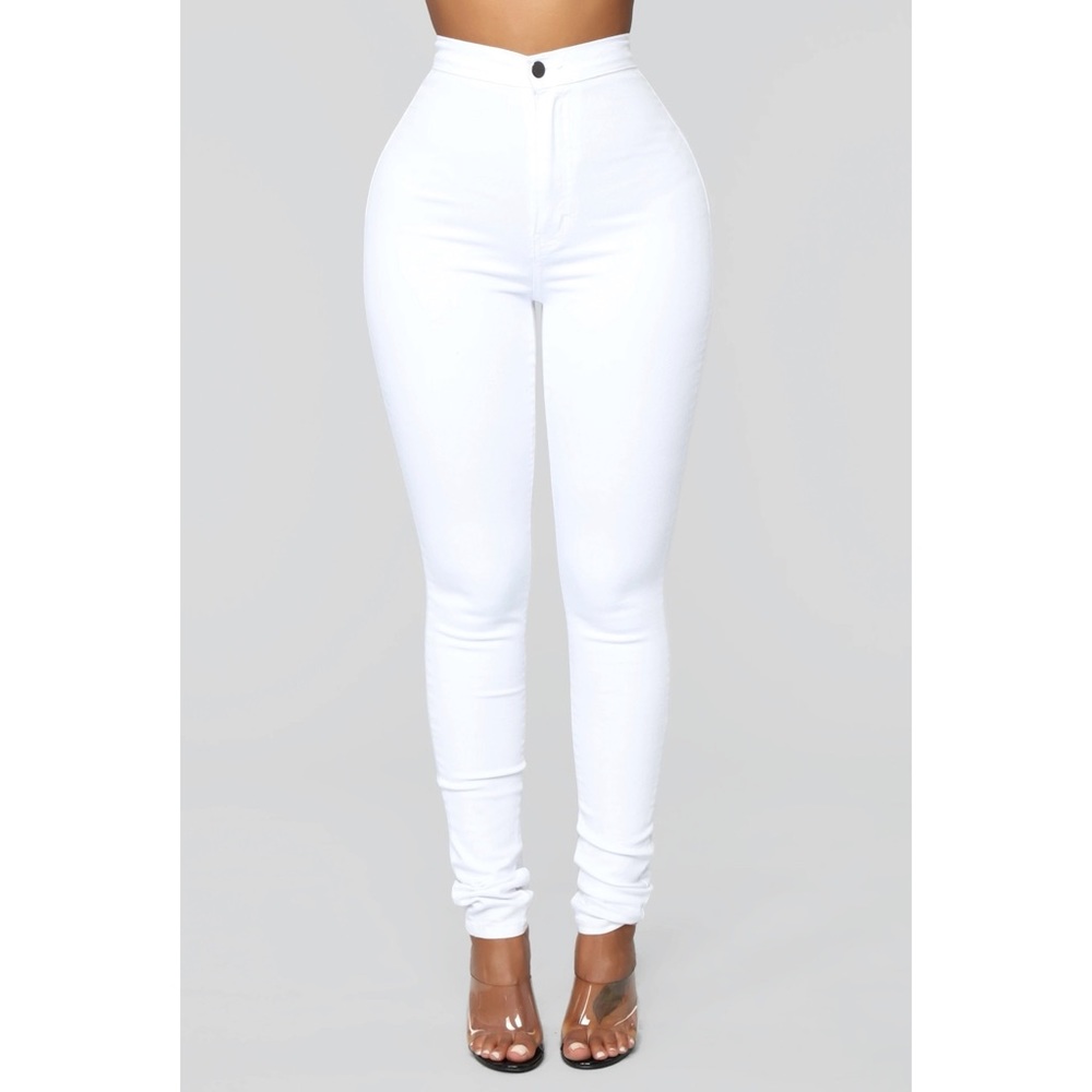 Fashion Nova Super High Waist Denim Skinnies - White